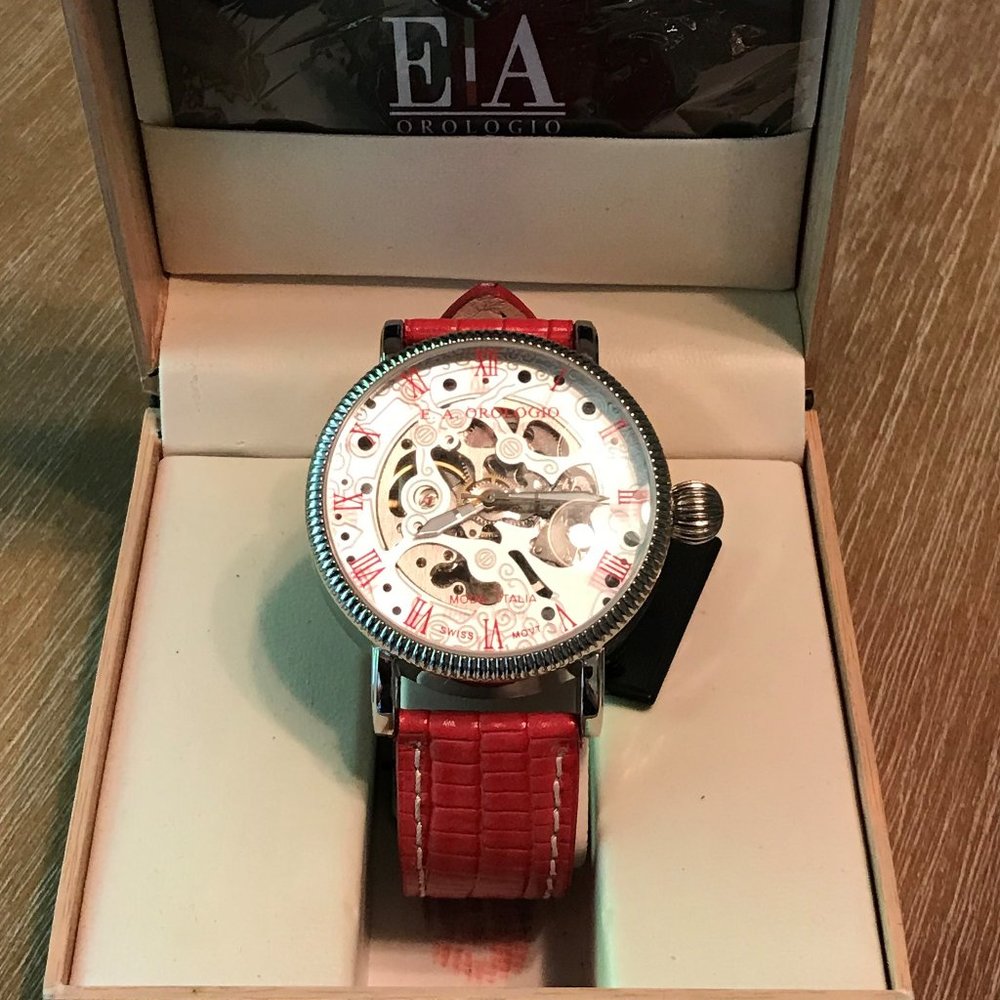 Brand new Italian Mens Orologio red skeleton watch